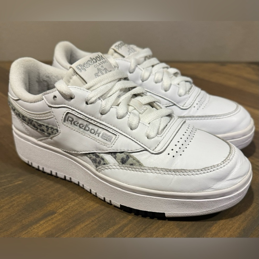 Reebok Club C Double Tennis Shoes, Women's Size 7M, White/Silver